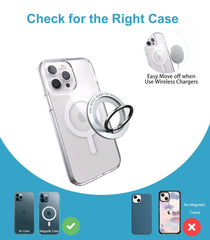 eleror Magnetic Phone Ring Grip for Magsafe-Function Built in Cases, Kickstand Holder Flexible and Detachable for iPhone 14/13, 12/12 Pro/12 Pro Max/12 Mini with Metal Plate